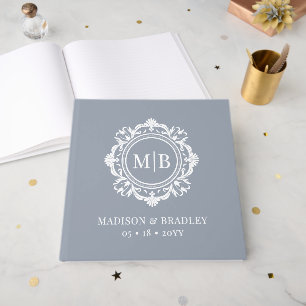 Ornate Blommigt Monogram Bröllop Elegant Silver Gästböcker