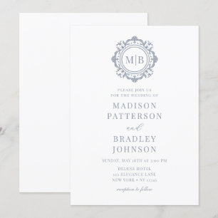 Ornate Blommigt Monogram Bröllop Elegant Silver Inbjudningar