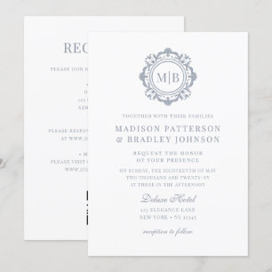 Ornate Blommigt Monogram Bröllop Elegant Silver Inbjudningar