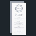 Ornate Blommigt Monogram Bröllop Elegant Silver Meny<br><div class="desc">Menyn för Ornate Blommigt Monogram Bröllop Elegant Silver har din personlig monogrammed initialer i elegant skripttypografi omgiven av en dekorerad blommigt ram och anpassningsbar textövertäckning. Lägg till lite stil och sofistikering till din bröllop-matupplevelse med dessa krävande menyer. Skapat av Evco Studio www.zazzle.com/store/evcostudio</div>