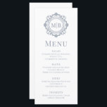 Ornate Blommigt Monogram Bröllop Elegant Silver Meny<br><div class="desc">Menyn för Ornate Blommigt Monogram Bröllop Elegant Silver har din personlig monogrammed initialer i elegant skripttypografi omgiven av en dekorerad blommigt ram och anpassningsbar textövertäckning. Lägg till lite stil och sofistikering till din bröllop-matupplevelse med dessa krävande menyer. Skapat av Evco Studio www.zazzle.com/store/evcostudio</div>