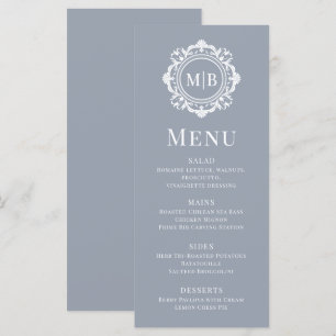 Ornate Blommigt Monogram Bröllop Elegant Silver Meny