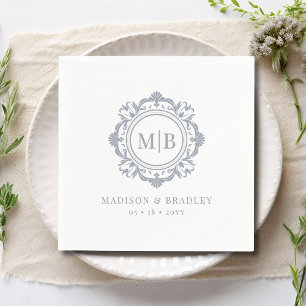 Ornate Blommigt Monogram Bröllop Elegant Silver Pappersservett