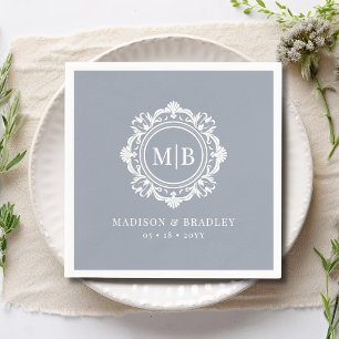 Ornate Blommigt Monogram Bröllop Elegant Silver Pappersservett