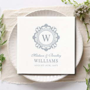 Ornate Blommigt Monogram Bröllop Elegant Silver Pappersservett