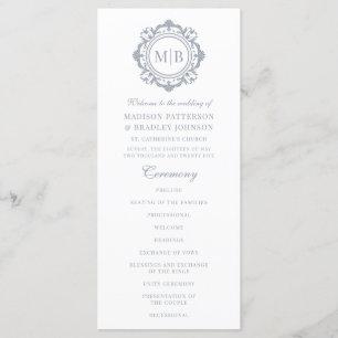 Ornate Blommigt Monogram Bröllop Elegant Silver Program