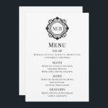 Ornate Blommigt Monogram Bröllop Menu Black White Meny<br><div class="desc">Menykort för svartvit Anpassningsbar i Ornate Blommigt Monogram Bröllop innehåller personligens monogram initialer i skripttypografi för elegant omgiven av en dekorerad blommigt ram. Perfekt lyxmenyer för bröllop,  förlovningar,  årsdagar,  födelsedagar,  cocktail party,  party,  jul,  firande,  kreativa företag och företag. Skapat av Evco Studio www.zazzle.com/store/evcostudio</div>