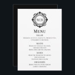 Ornate Blommigt Monogram Bröllop Menu Black White Meny<br><div class="desc">Menykort för svartvit Anpassningsbar i Ornate Blommigt Monogram Bröllop innehåller personligens monogram initialer i skripttypografi för elegant omgiven av en dekorerad blommigt ram. Perfekt lyxmenyer för bröllop,  förlovningar,  årsdagar,  födelsedagar,  cocktail party,  party,  jul,  firande,  kreativa företag och företag. Skapat av Evco Studio www.zazzle.com/store/evcostudio</div>