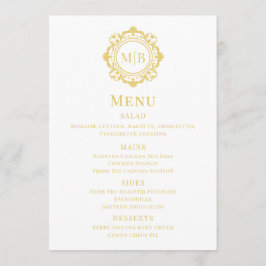 Ornate Blommigt Monogram Bröllop Menu Guld Meny