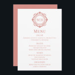Ornate Blommigt Monogram Bröllop Menu Ro Guld Meny<br><div class="desc">Menykort för Ornate Blommigt Monogram Bröllop Ro Guld Anpassningsbar innehåller initialer för personlig i skripttypografi för elegant omgiven av en dekorativ blommigt ram . Perfekt lyxmenyer för bröllop,  förlovningar,  årsdagar,  födelsedagar,  cocktail party,  party,  jul,  firande,  kreativa företag och företag. Skapat av Evco Studio www.zazzle.com/store/evcostudio</div>