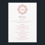 Ornate Blommigt Monogram Bröllop Menu Ro Guld Meny<br><div class="desc">Menykort för Ornate Blommigt Monogram Bröllop Ro Guld Anpassningsbar innehåller initialer för personlig i skripttypografi för elegant omgiven av en dekorativ blommigt ram . Perfekt lyxmenyer för bröllop,  förlovningar,  årsdagar,  födelsedagar,  cocktail party,  party,  jul,  firande,  kreativa företag och företag. Skapat av Evco Studio www.zazzle.com/store/evcostudio</div>