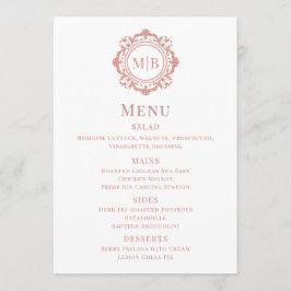 Ornate Blommigt Monogram Bröllop Menu Ro Guld Meny