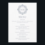 Ornate Blommigt Monogram Bröllop Menu Silver Meny<br><div class="desc">Menykort för Ornate Blommigt Monogram Bröllop Silver Anpassningsbar har personlig monogram initialer i skripttypografi av elegant omgiven av en dekorativ blommigt ram. Perfekt lyxmenyer för bröllop,  förlovningar,  årsdagar,  födelsedagar,  cocktail party,  party,  jul,  firande,  kreativa företag och företag. Skapat av Evco Studio www.zazzle.com/store/evcostudio</div>
