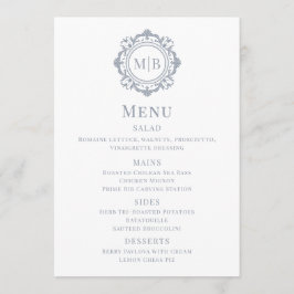 Ornate Blommigt Monogram Bröllop Menu Silver Meny