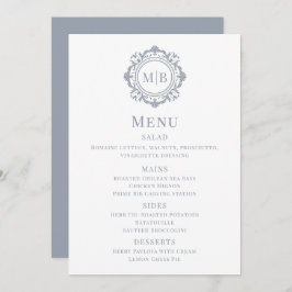 Ornate Blommigt Monogram Bröllop Menu Silver Meny