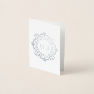 Ornate Blommigt Monogram Bröllop Tack Folierat Kort