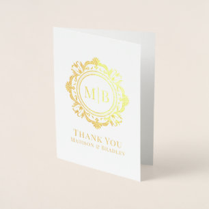 Ornate Blommigt Monogram Bröllop Tack Folierat Kort