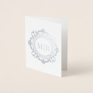 Ornate Blommigt Monogram Bröllop Tack Folierat Kort