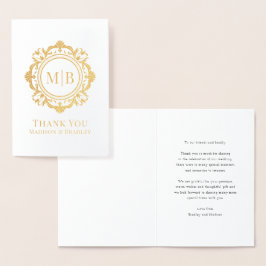 Ornate Blommigt Monogram Bröllop Tack Folierat Kort