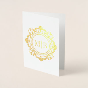 Ornate Blommigt Monogram Bröllop Tack Folierat Kort