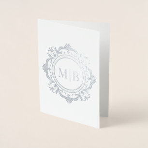 Ornate Blommigt Monogram Bröllop Tack Folierat Kort