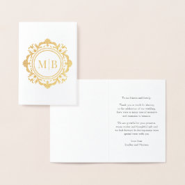Ornate Blommigt Monogram Bröllop Tack Folierat Kort