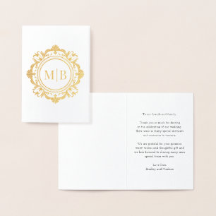 Ornate Blommigt Monogram Bröllop Tack Folierat Kort