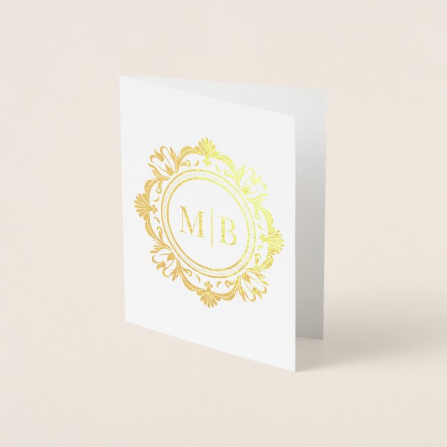 Ornate Blommigt Monogram Bröllop Tack Folierat Kort (Framsida)