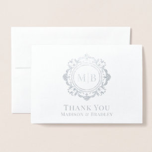 Ornate Blommigt Monogram Bröllop Tack Folierat Kort