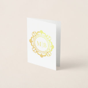 Ornate Blommigt Monogram Bröllop Tack Folierat Kort