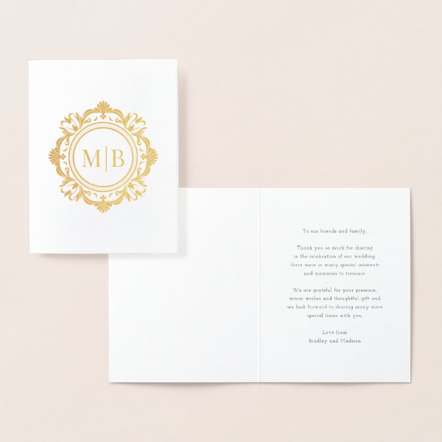 Ornate Blommigt Monogram Bröllop Tack Folierat Kort (Display)