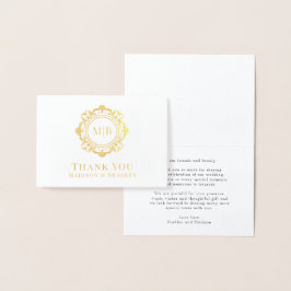 Ornate Blommigt Monogram Bröllop Tack Folierat Kort