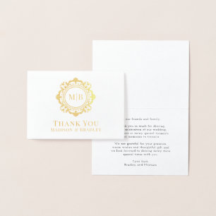 Ornate Blommigt Monogram Bröllop Tack Folierat Kort