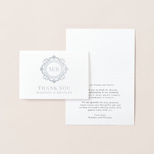 Ornate Blommigt Monogram Bröllop Tack Folierat Kort