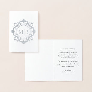 Ornate Blommigt Monogram Bröllop Tack Folierat Kort