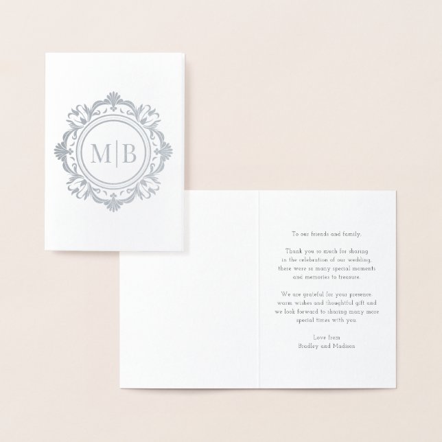 Ornate Blommigt Monogram Bröllop Tack Folierat Kort (Display)
