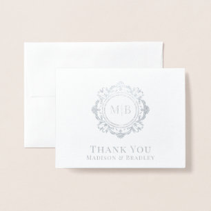 Ornate Blommigt Monogram Bröllop Tack Folierat Kort