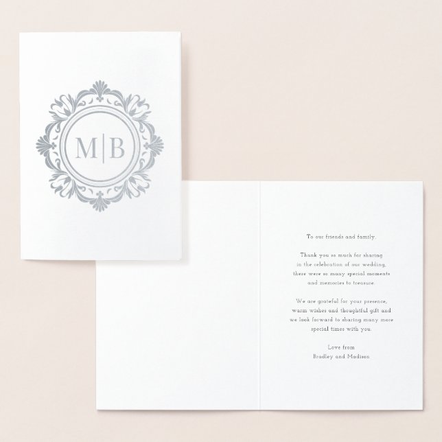 Ornate Blommigt Monogram Bröllop Tack Folierat Kort (Display)