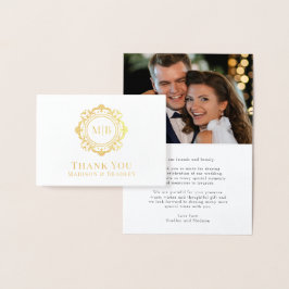 Ornate Blommigt Monogram Bröllop Tack Photo Folierat Kort