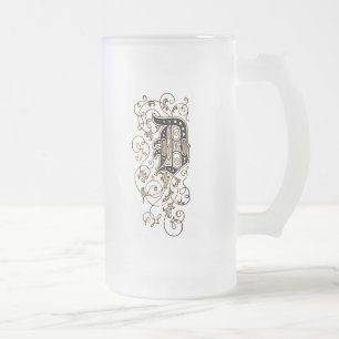 Ornate Blommigt Monogram "D" - Frostat Ölglas