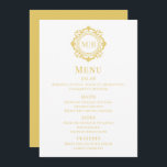 Ornate Blommigt Monogram Guld Bröllop Menu Meny<br><div class="desc">Menykort för Ornate Blommigt Monogram Bröllop Guld Anpassningsbar har personlig monogram initialer i skripttypografi av elegant omgiven av en dekorativ blommigt ram. Perfekt lyxmenyer för bröllop,  förlovningar,  årsdagar,  födelsedagar,  cocktail party,  party,  jul,  firande,  kreativa företag och företag. Skapat av Evco Studio www.zazzle.com/store/evcostudio</div>