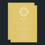 Ornate Blommigt Monogram Guld Bröllop Menu Meny<br><div class="desc">Menykort för Ornate Blommigt Monogram Bröllop Guld Anpassningsbar har personlig monogram initialer i skripttypografi av elegant omgiven av en dekorativ blommigt ram. Perfekt lyxmenyer för bröllop,  förlovningar,  årsdagar,  födelsedagar,  cocktail party,  party,  jul,  firande,  kreativa företag och företag. Skapat av Evco Studio www.zazzle.com/store/evcostudio</div>