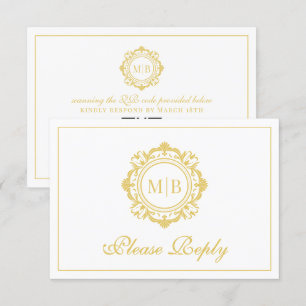 Ornate Blommigt Monogram Guld Bröllop OSA Kort