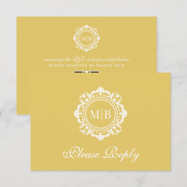 Ornate Blommigt Monogram Guld Bröllop OSA Kort (Fram/baksida)