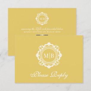 Ornate Blommigt Monogram Guld Bröllop OSA Kort