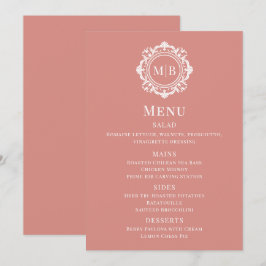 Ornate Blommigt Monogram Ro Guld Bröllop Menu Meny
