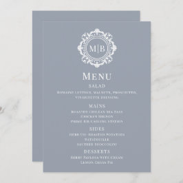 Ornate Blommigt Monogram Silver Bröllop Menu Meny