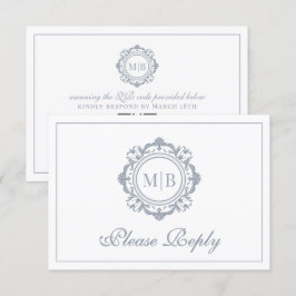 Ornate Blommigt Monogram Silver Bröllop OSA Kort