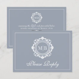 Ornate Blommigt Monogram Silver Bröllop OSA Kort