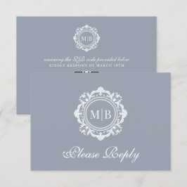 Ornate Blommigt Monogram Silver Bröllop OSA Kort